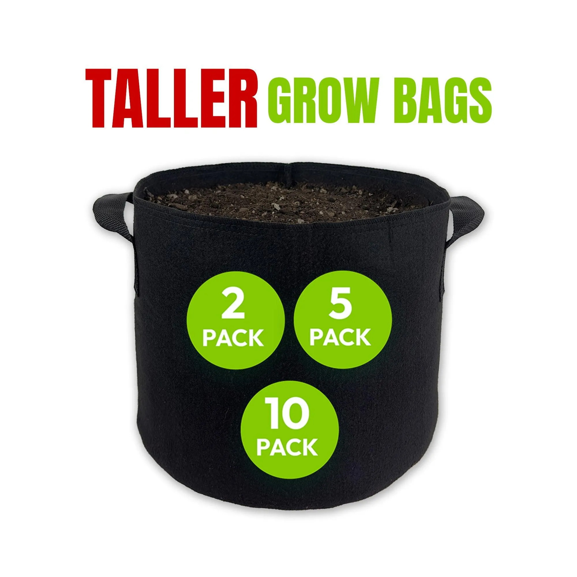 2,5 & 10 Pack Taller Nonwoven Grow Bags for Tomatoes & Other Deep Rooting Plants