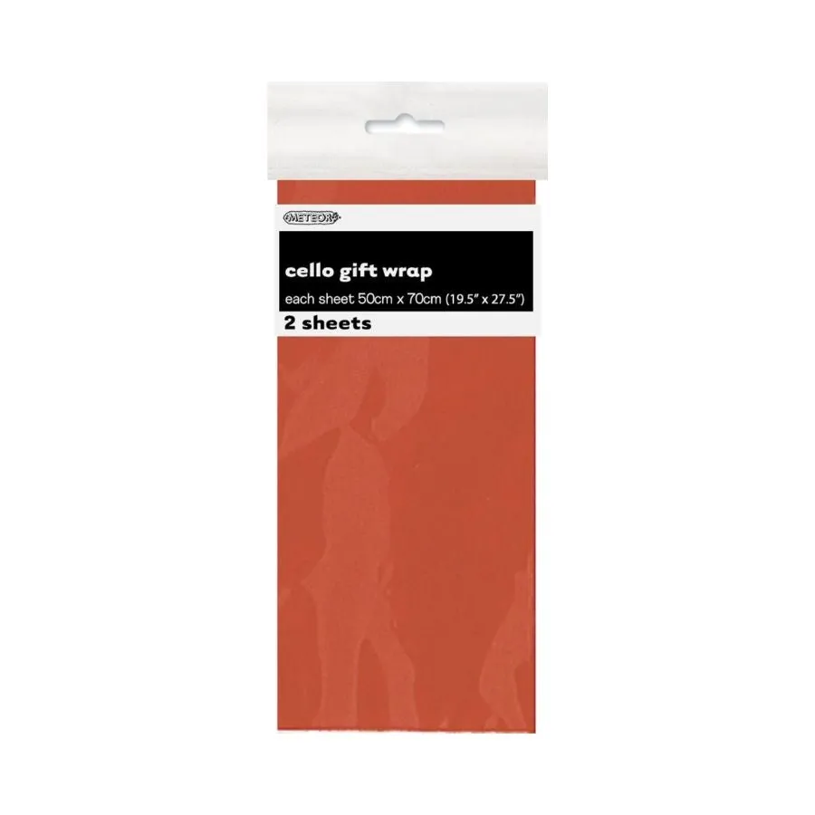 2pk Pumpkin Orange Premium Cello Wrap Sheet 50x70cm