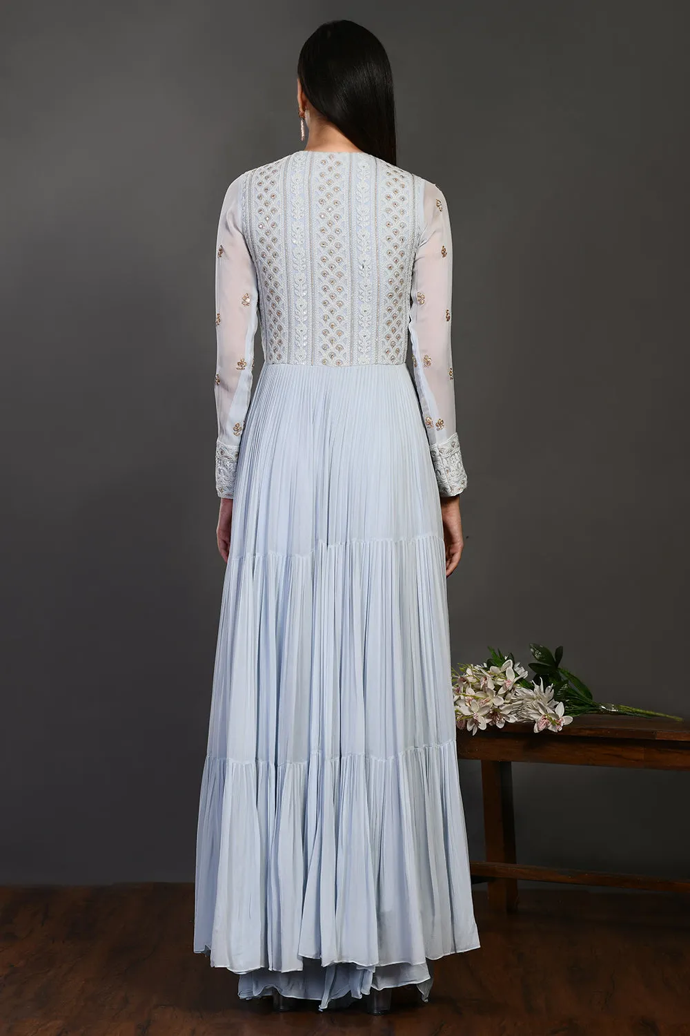 50Z995-RO Doctor Blue Embroidered Georgette Chikan Suit Set