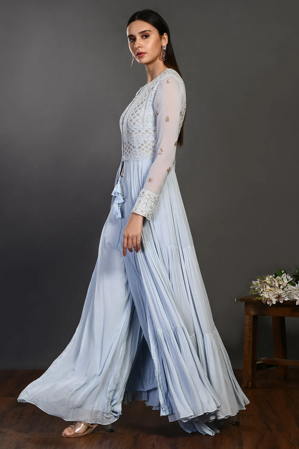 50Z995-RO Doctor Blue Embroidered Georgette Chikan Suit Set