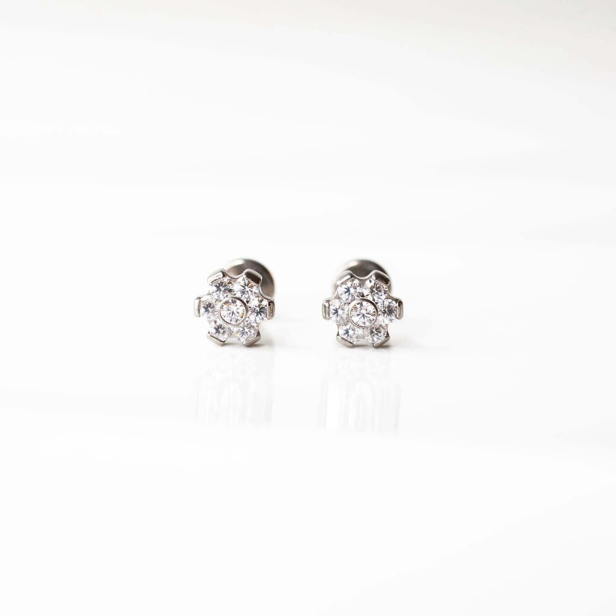 Aster Crystal Flower Flat Back Sleeper Earrings - Seven Stones