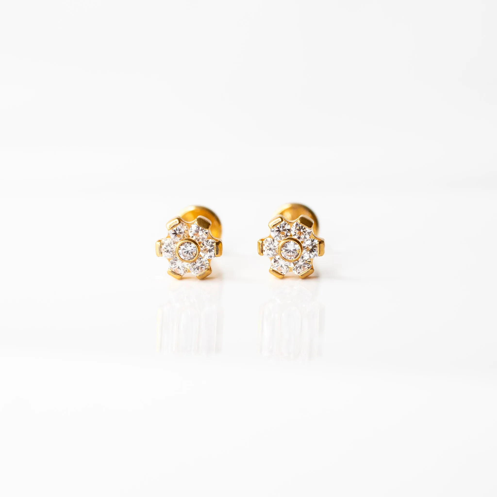 Aster Crystal Flower Flat Back Sleeper Earrings - Seven Stones