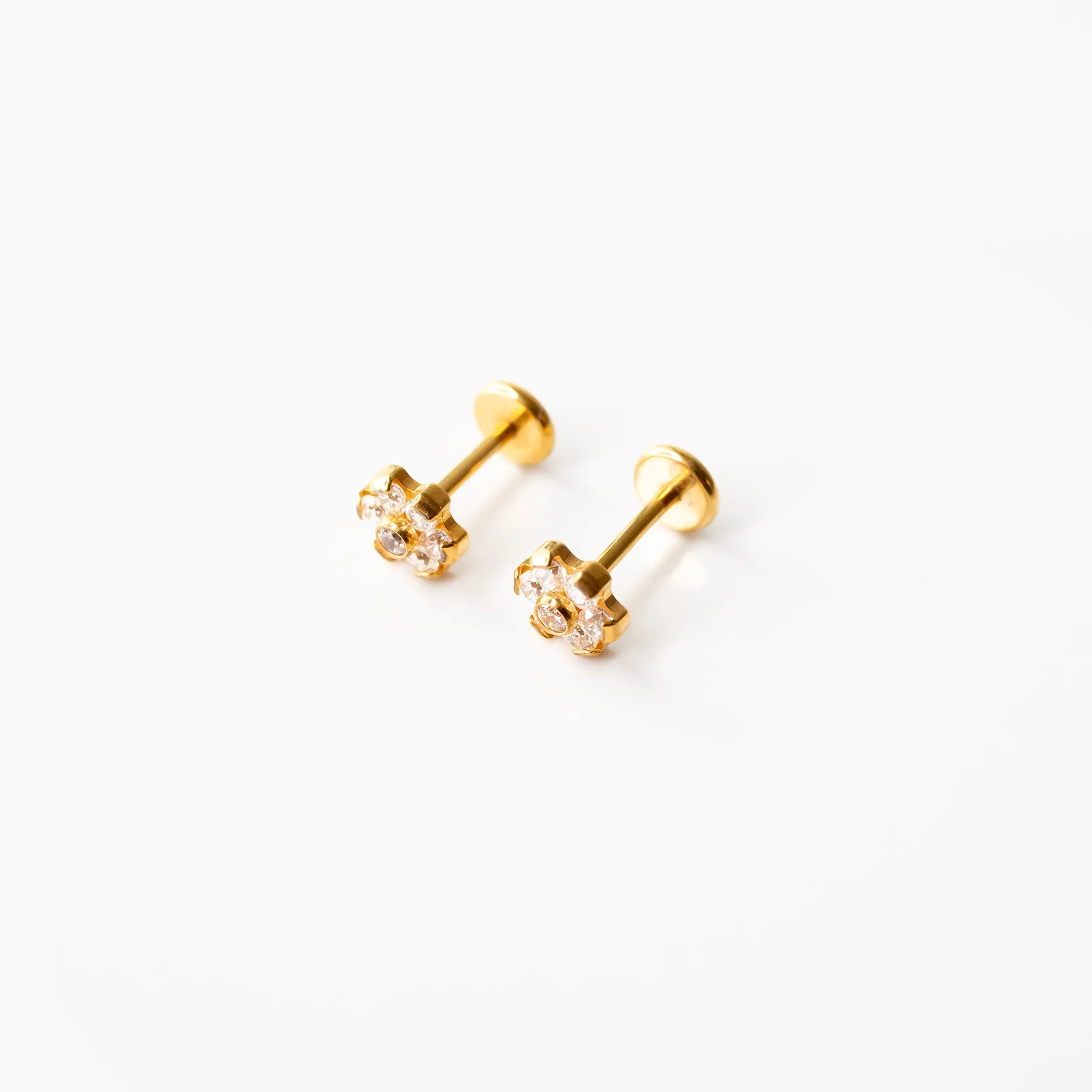 Aster Crystal Flower Flat Back Sleeper Earrings - Seven Stones