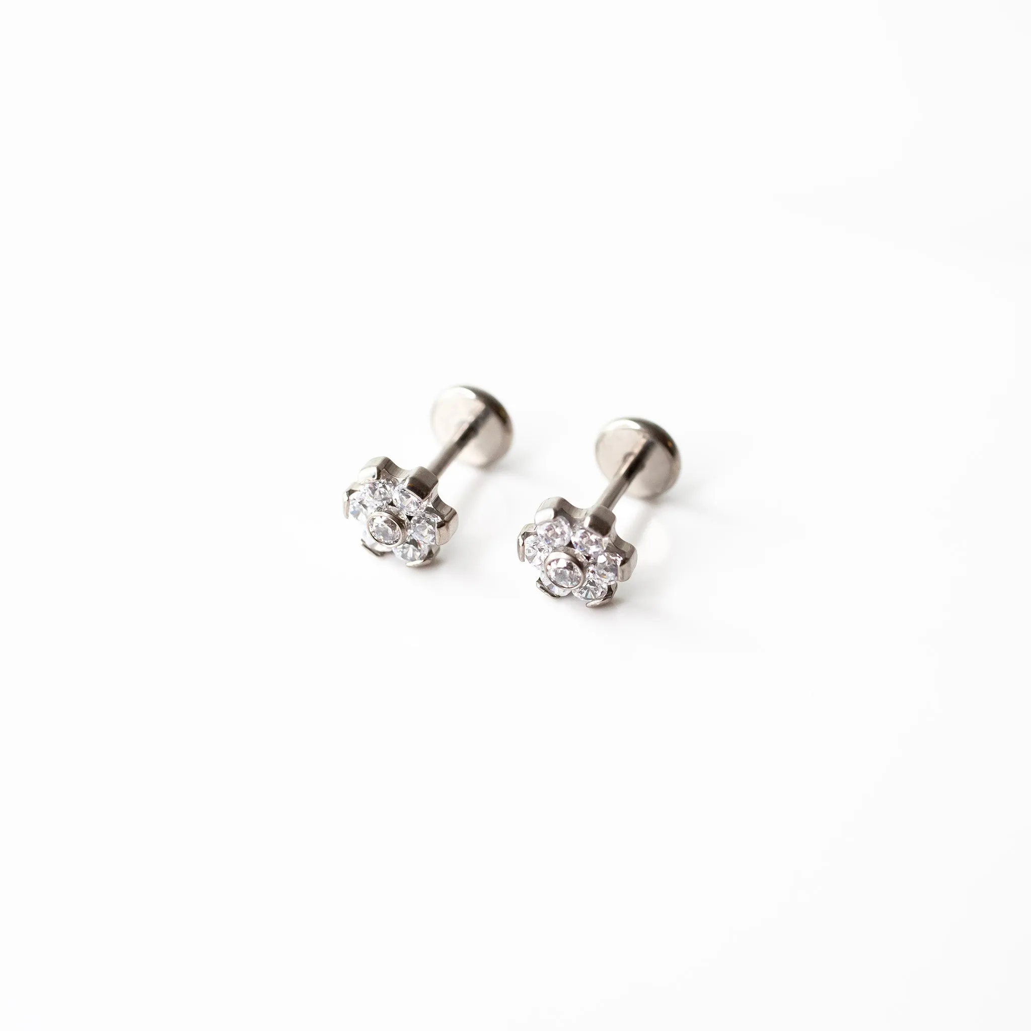 Aster Crystal Flower Flat Back Sleeper Earrings - Seven Stones