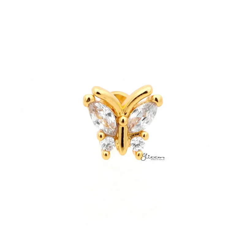 CZ Butterfly Top Flat Back Stud - Gold