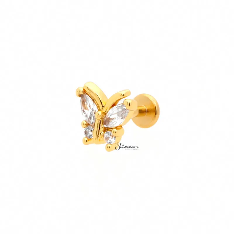 CZ Butterfly Top Flat Back Stud - Gold