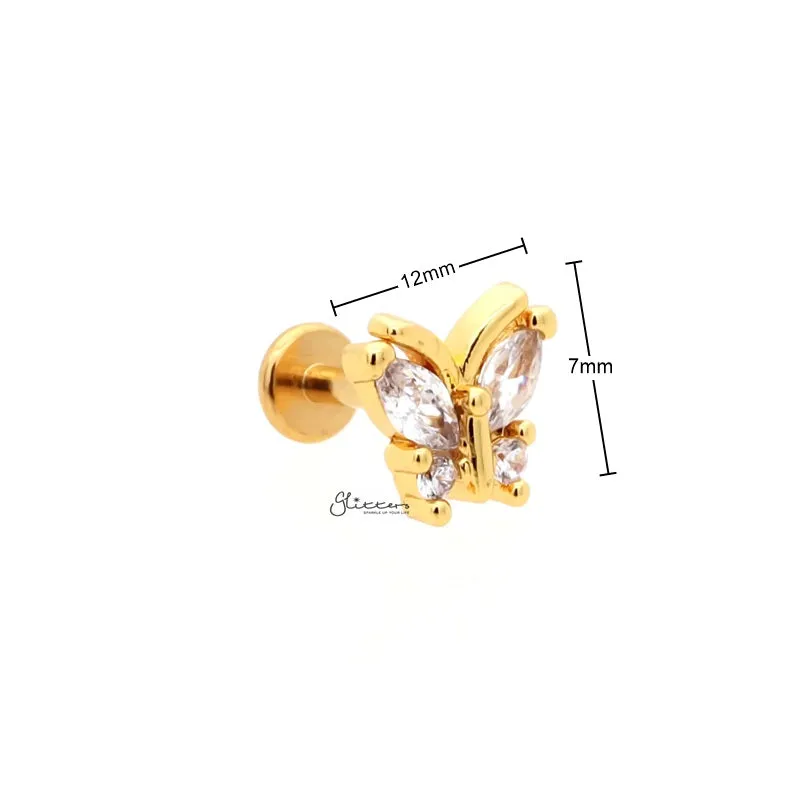 CZ Butterfly Top Flat Back Stud - Gold