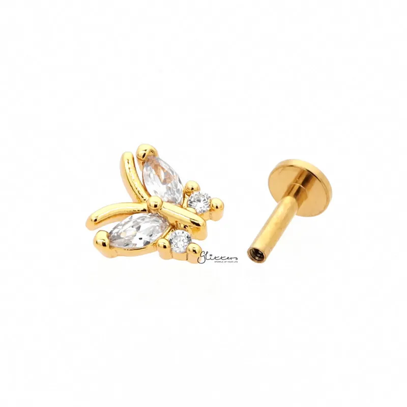 CZ Butterfly Top Flat Back Stud - Gold