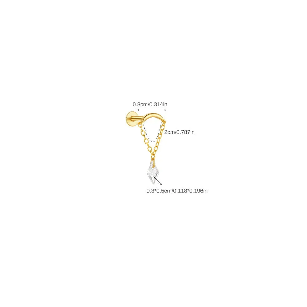 Diamond Zircon Chain Pendant Flat Back Earrings
