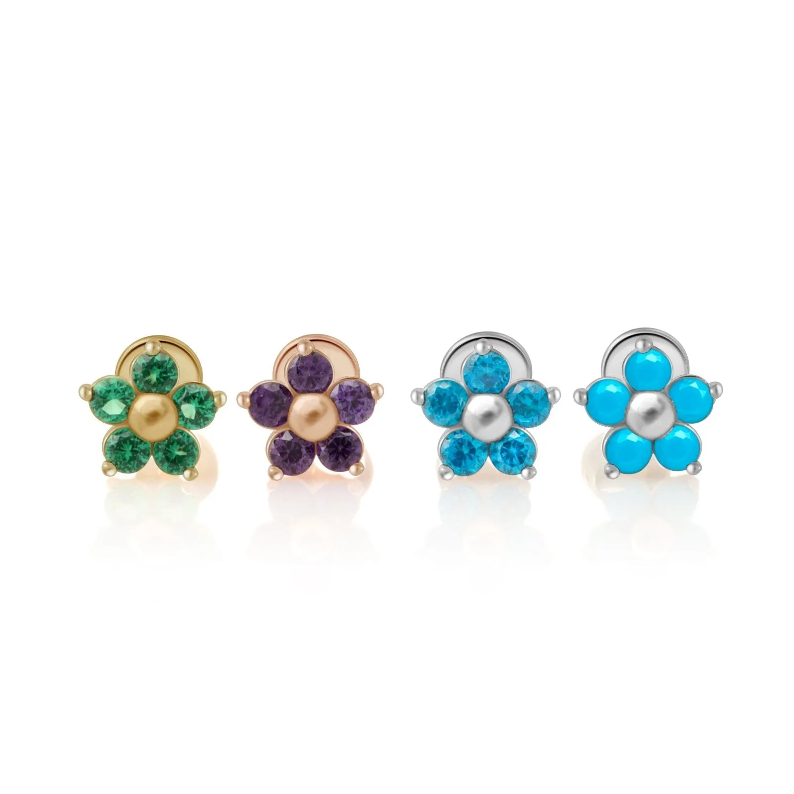 Emerald Flower Flat Back Stud