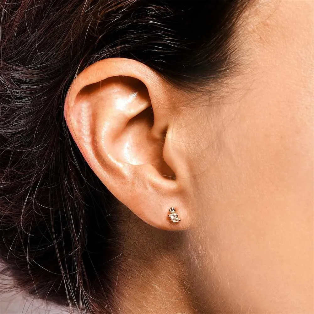 Exquisite Three CZ Diamonds Flat Back Earrings
