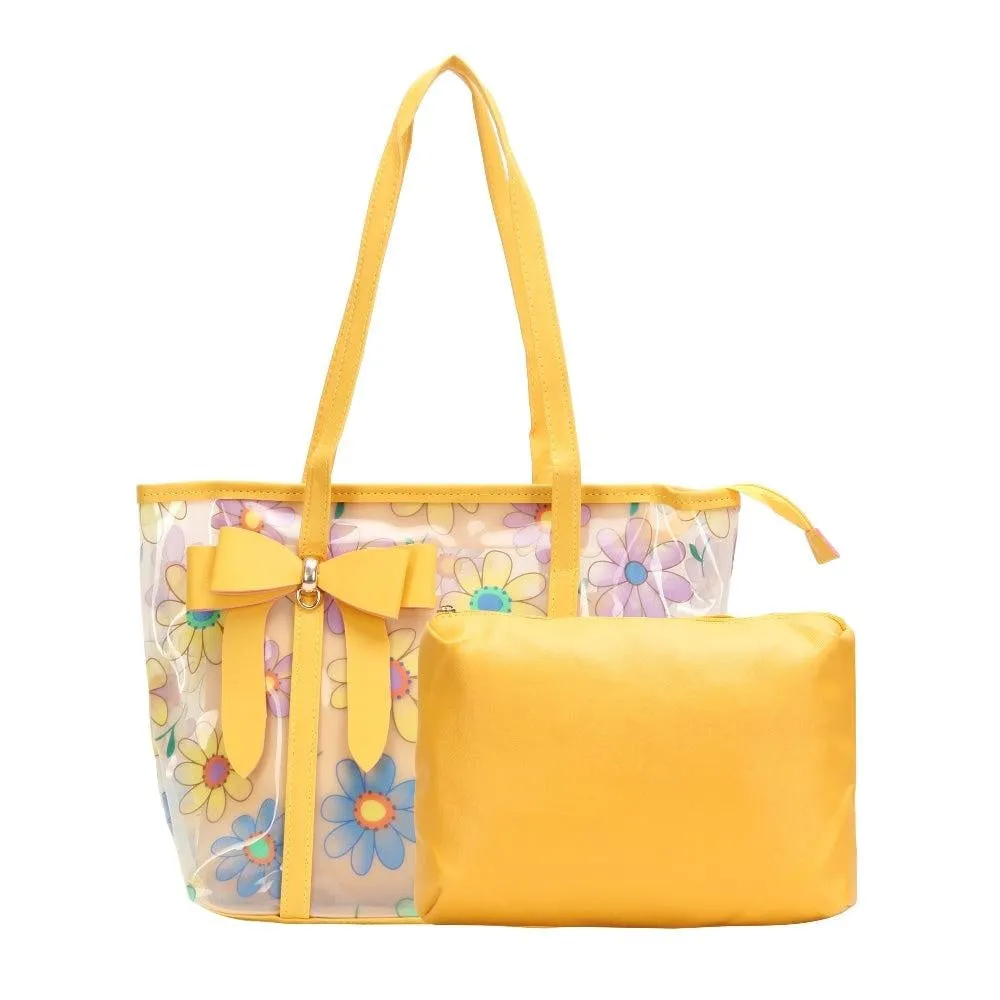 FabSeasons Yellow Floral Printed Large Shoulder Bag With Bow
