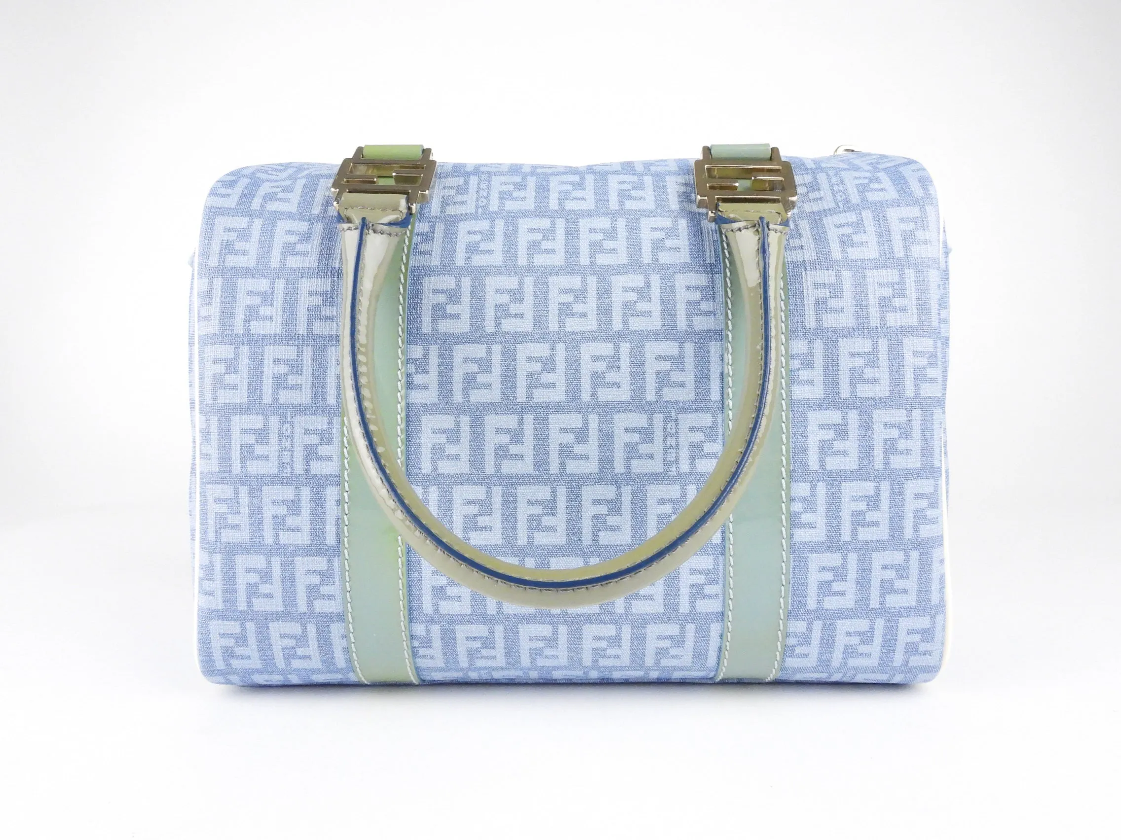 Fendi Sky Blue Forever Zucca Coated Canvas Boston Bag