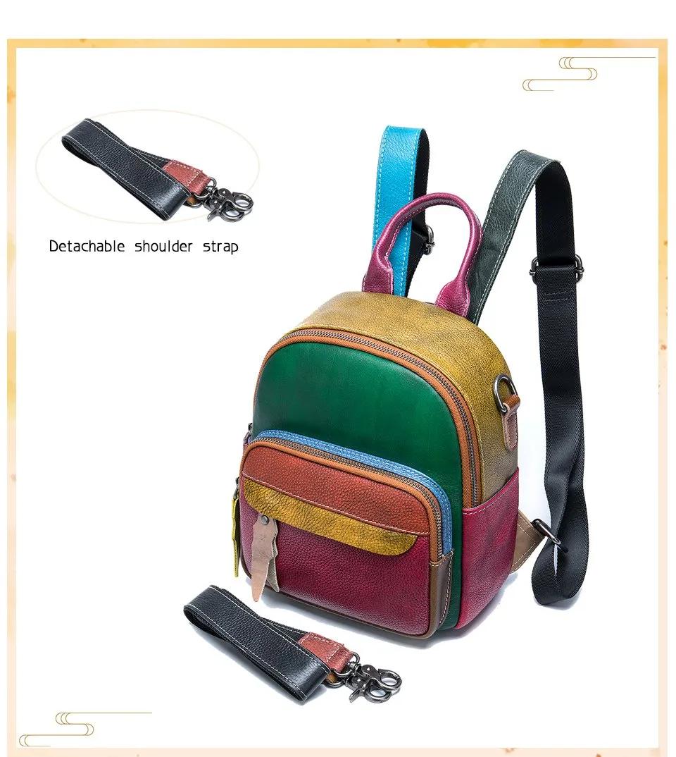 Genuine Leather School Bag with Brown Plaid Design