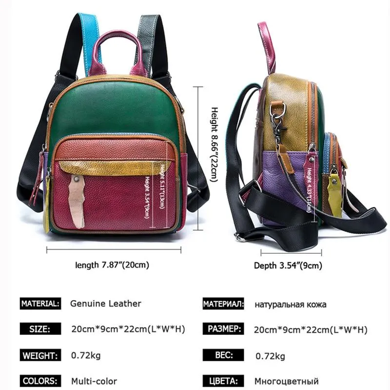 Genuine Leather School Bag with Brown Plaid Design