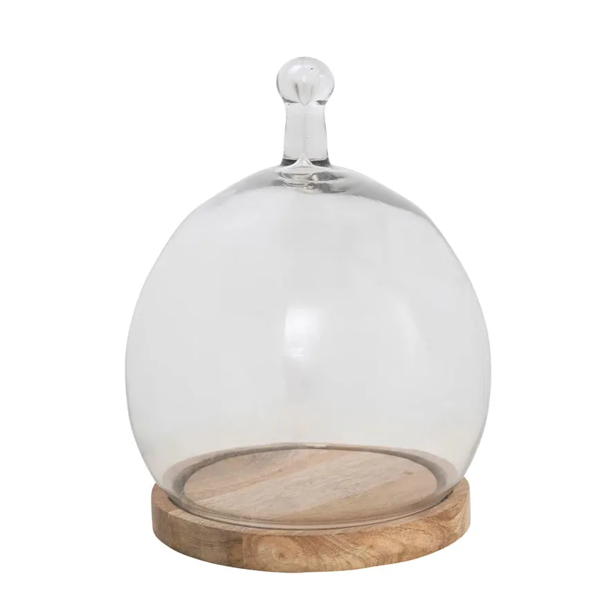 Glass Cloche Mango Wood Base