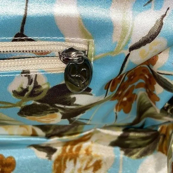 Glenda GeisTan Turquoise Leaf Print Rec Kiss Lock Bag