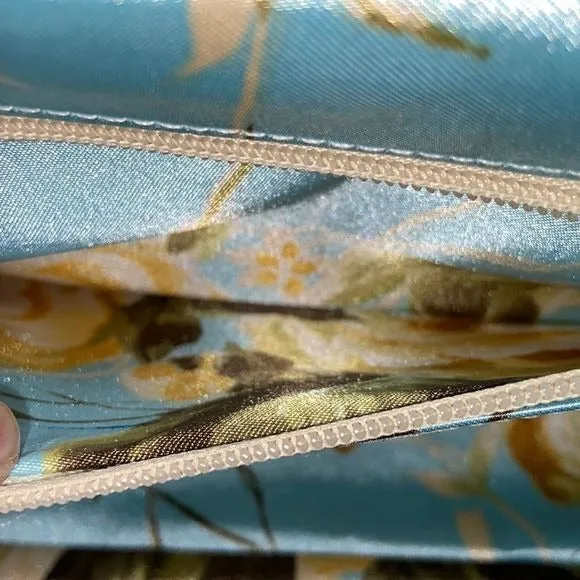 Glenda GeisTan Turquoise Leaf Print Rec Kiss Lock Bag