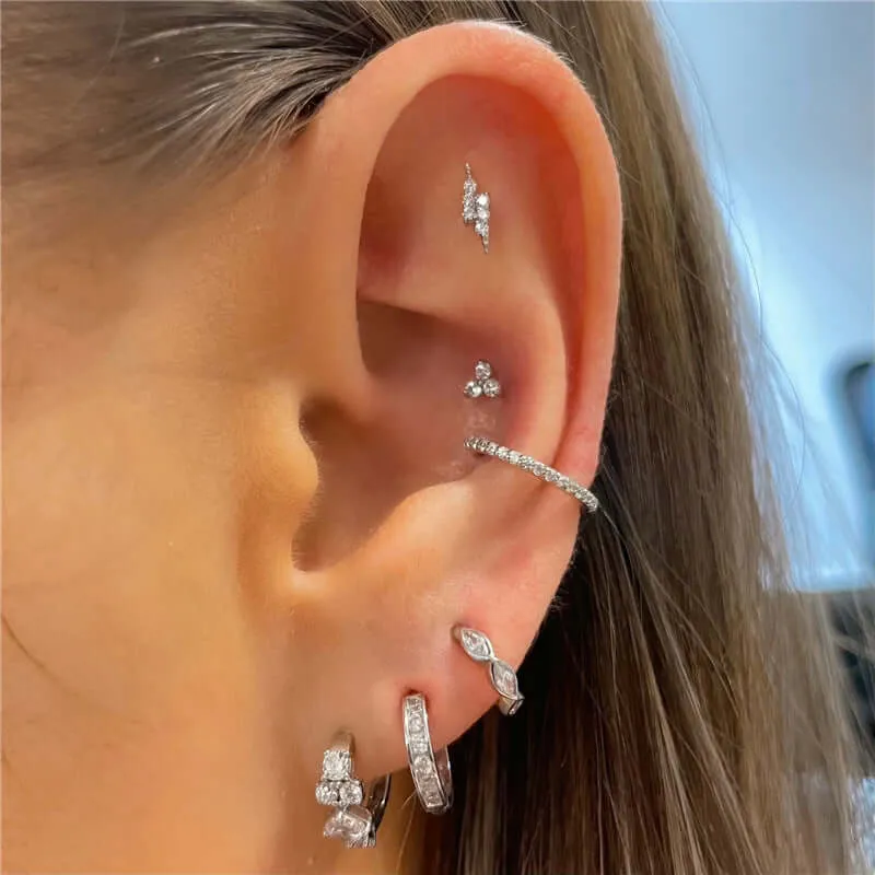 Heart Flat Back Lightning CZ Diamond Stud Earrings