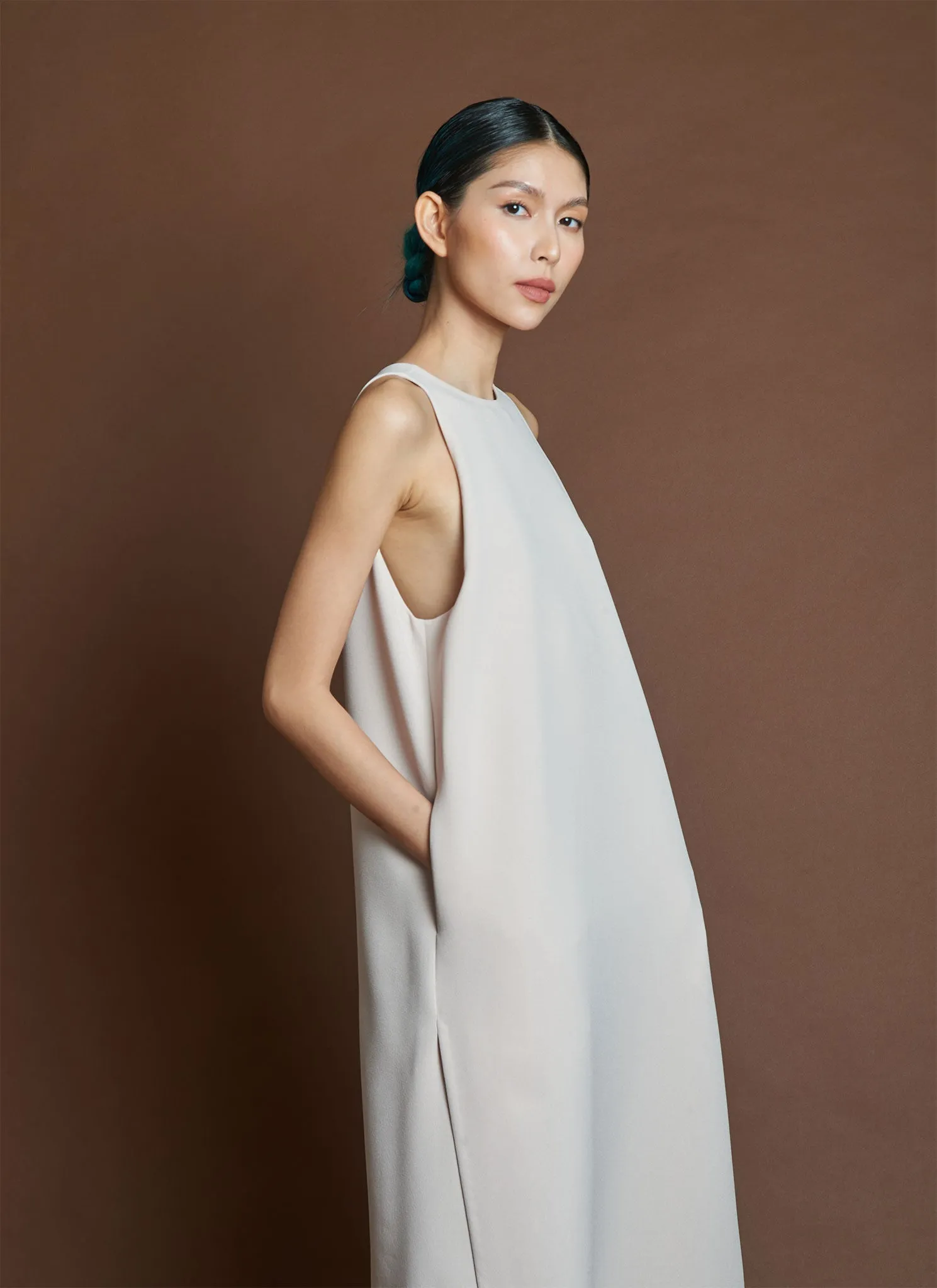 Mango Pine Overlap Side Slit Maxi Dress - Light Cream