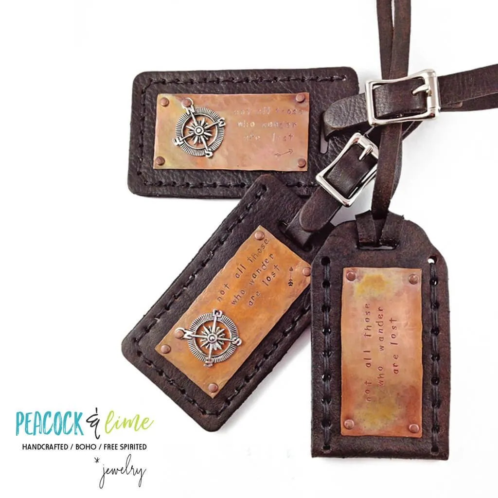not all those who wander // leather luggage tag